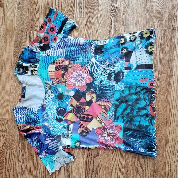 (EU46) Peruzzi Made in Italy Colorful Abstract Sheer Overlay Vacation Coastal - Picture 1 of 7